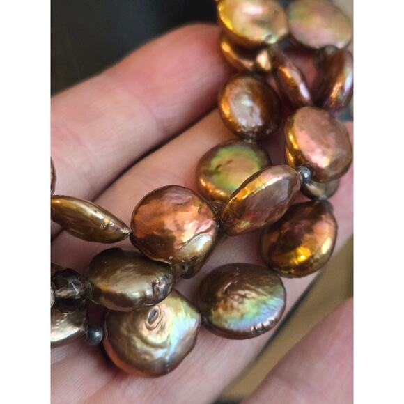 SILPADA 3 Strand Bronze Freshwater Pearl & Sterling Silver Necklace 16" Retired - Picture 6 of 10